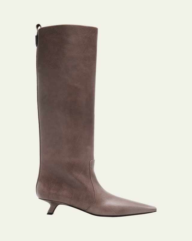 Leather Square-Toe Knee Boots